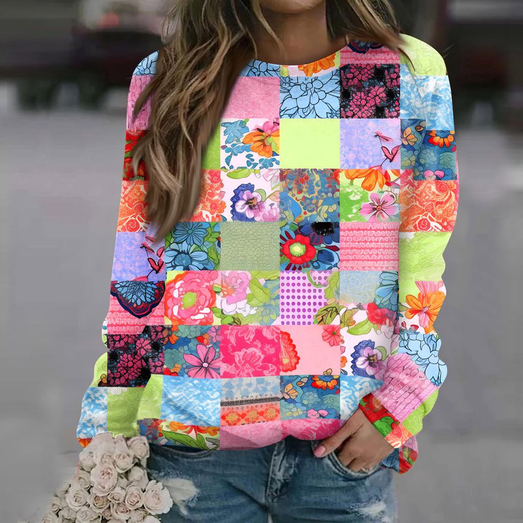 Felpa da Donna alla Moda Casual a Maniche Lunghe con Stampa Natalizia al Collo