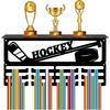 Heavy Duty Hockey Medal Rack with 12 Hooks Wall Mounted Trophy Shelf Display for 60+ Awards Black Sports Medals Holder 15.7x8x4 Inch