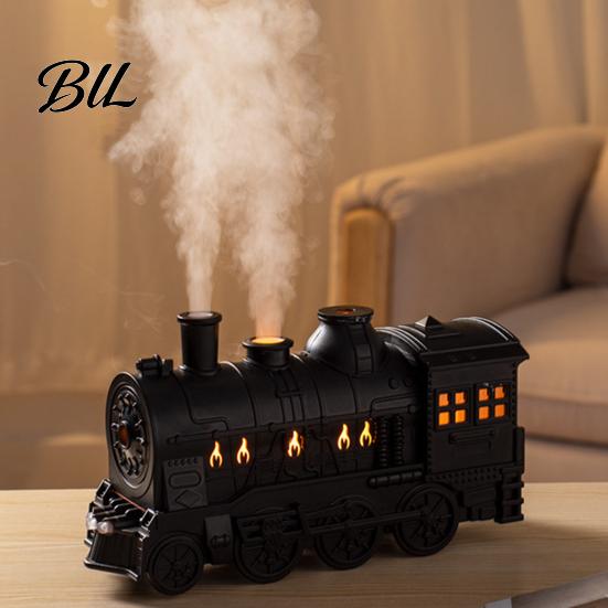Compact Humidifiers for Desk Vintage Steam Train Aroma Diffuser, 300ml Ultrasonic Cool Mist Humidifier with Dual Silent Diffuser LED Lights,