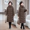 Women's XL-7X Down Cotton Long Jacket - Over-the-Knee Slimming Outerwear for Middle-Aged and Elderly