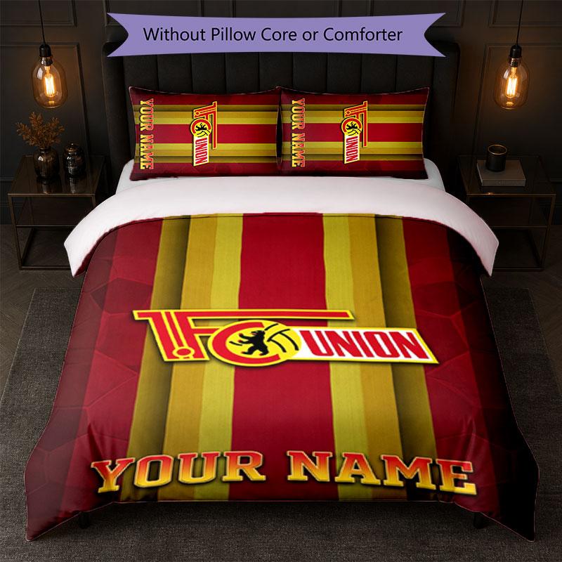 Union Berlin FC Benutzerdefinierter Name Text Bettwäsche-Set 1 Bettbezug+2 Kissenbezüge Fußball-Logo Personalisierte Geschenk für besonderen Anlass Schlafzimmer Dekor