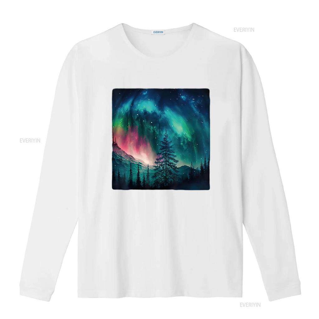 Womens Alaska Northern Lights in the Forest T Shirt vintage Washed Slightly fashion Top For Everyday Wear Versatile homme