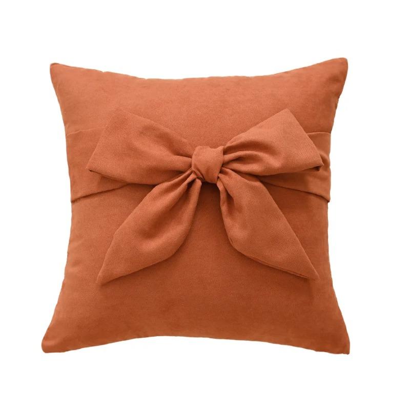 

45x45cm Solid Color Decor Pillow Cases with Elegant Bow Accents for Living Room Bedroom Sofa Chair Window Home Decor Pillow Sham 450mm*450mm