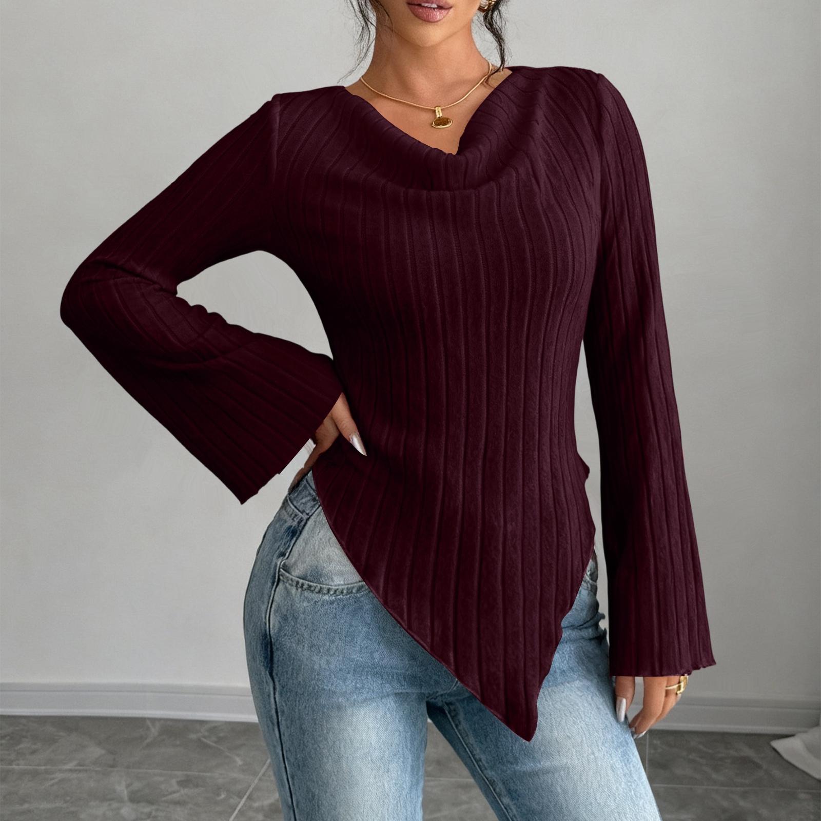 

Women s Fashionable Long Sleeve Elegant Commuting And Casual Top M винный
