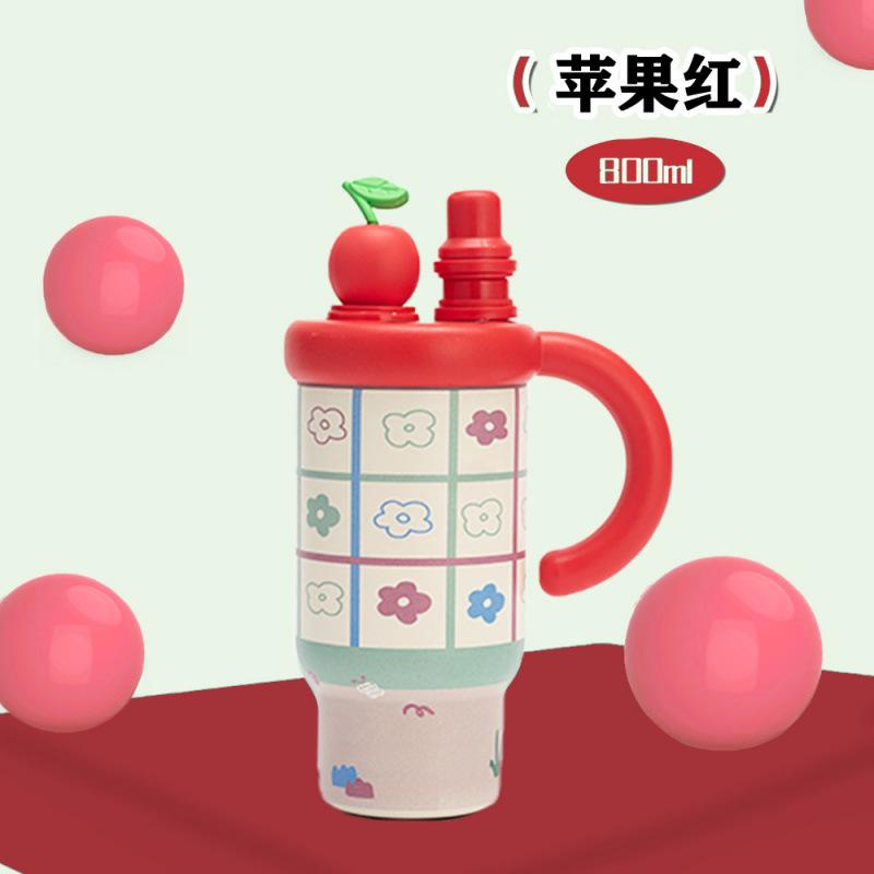 New Zhiqiu high-value girls' giant car water cup large-capacity thermos cup stainless steel straw thermos cup