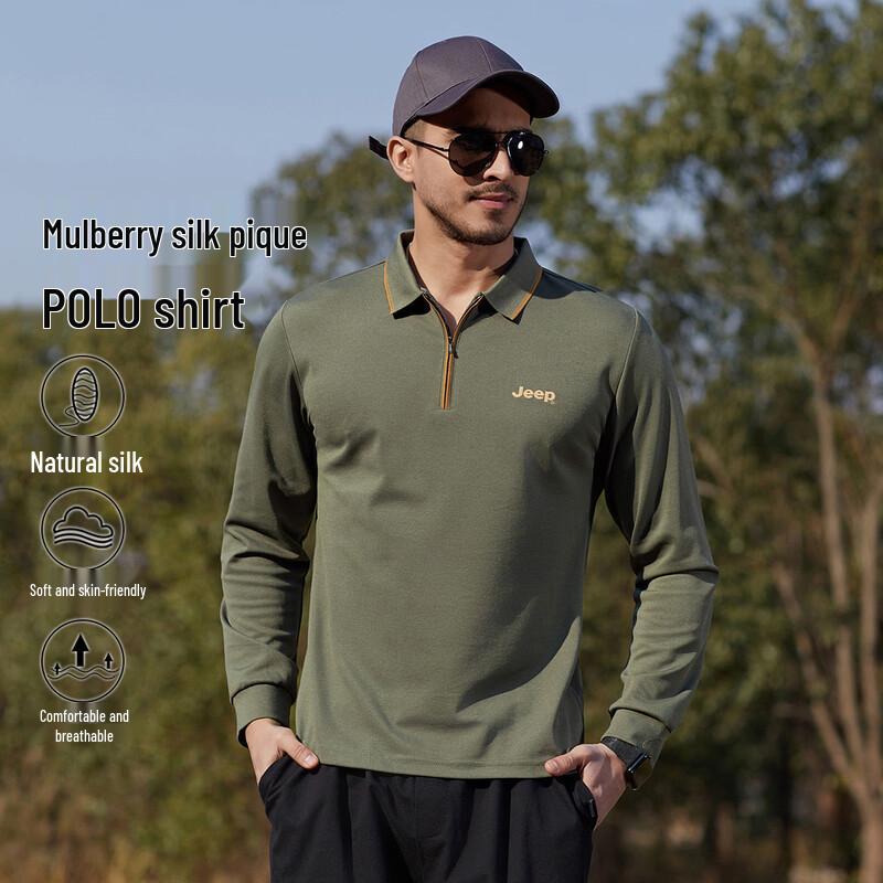 JEEP Men s Casual Long Sleeve Polo Shirt XL пепельно-зеленый