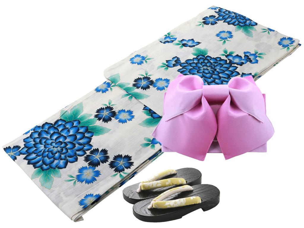 Ready to Yukata Set Great Value and Includes Corsage Gift Unique Weave Obi Geta Lucky Bag Perfect for Summer Festivals and Fireworks Displays Cream