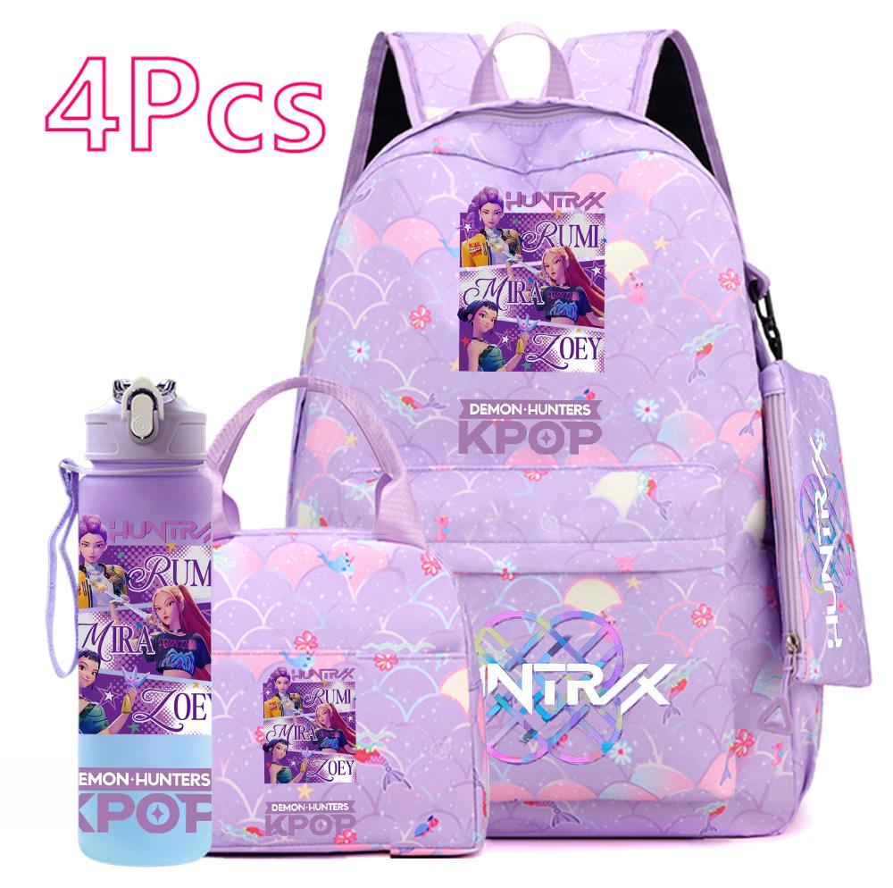 Set da 4 pezzi/set Zaino stampato KPOP cartone animato con borsa a mano astuccio borraccia da 750 ml per adolescente ragazzo ragazza zaino di grande capacità borsa da scuola zaino