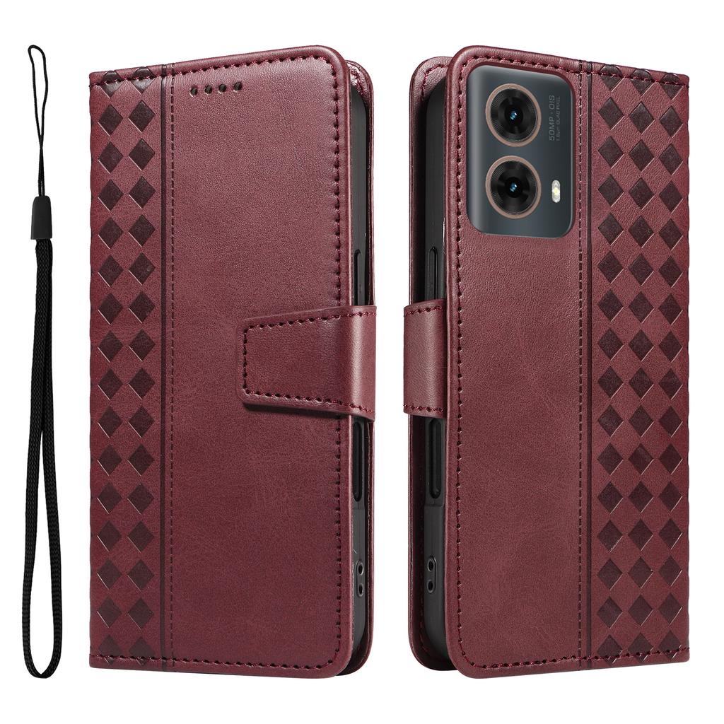 For Motorola Edge 50 Fusion 5G Leather Case Wallet Stand Grids Imprinted Phone Cover with Strap