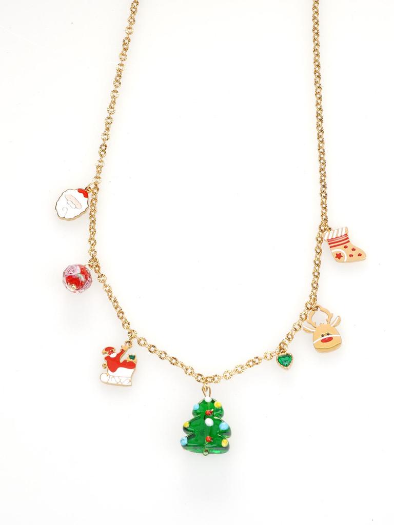 2025 Santa Claus & Christmas Tree Rice Bead Choker - European/American Fashion Stainless Steel