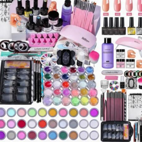 Kit Polvere Acrilica per Unghie Limegirl con Pennello per Unghie e Strumenti per Nail Art, Design Unghie Fai-da-Te, Lucentezza a Lunga Durata, Multicolore