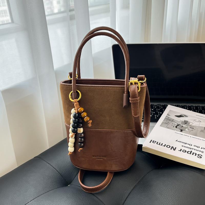 IELGY Ladies Messenger Bag Suede Double Color Contrast Bucket Bag