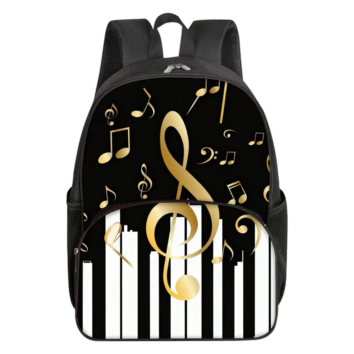 Sac à dos scolaire imprimé notes de piano colorées pour garçons/filles Meilleur cadeau Imperméable Dessin animé 2D Sac rond à poche avant pour enfants