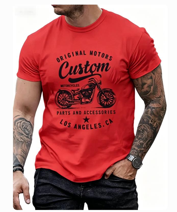 Unisexs Cotton Fashionable Casual Loose Oversized Retro Motorcycle Pattern Printed Round Neck Short Sleeved Tshirt Breathable Dry