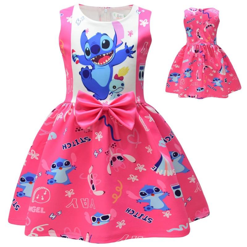Disney Stitch Cosplay Animation Sleeveless Vest Dress Children's Bow Party Dress Skirt