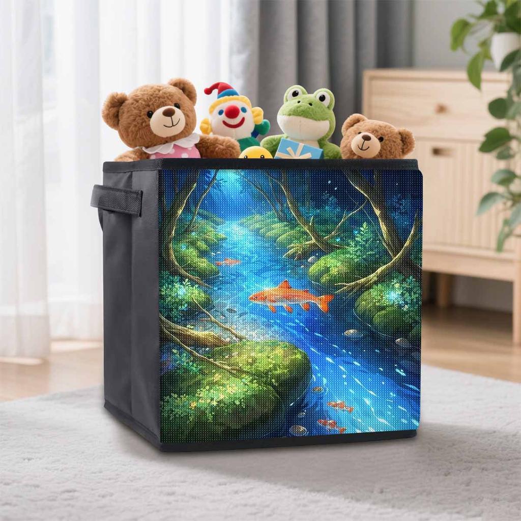 Koi in The Stream 5D Diamond Painting Storage Basket Full Round Drill Mosaic Diamond Embroidery Cross Stitch Kits Home Decor Home Decor