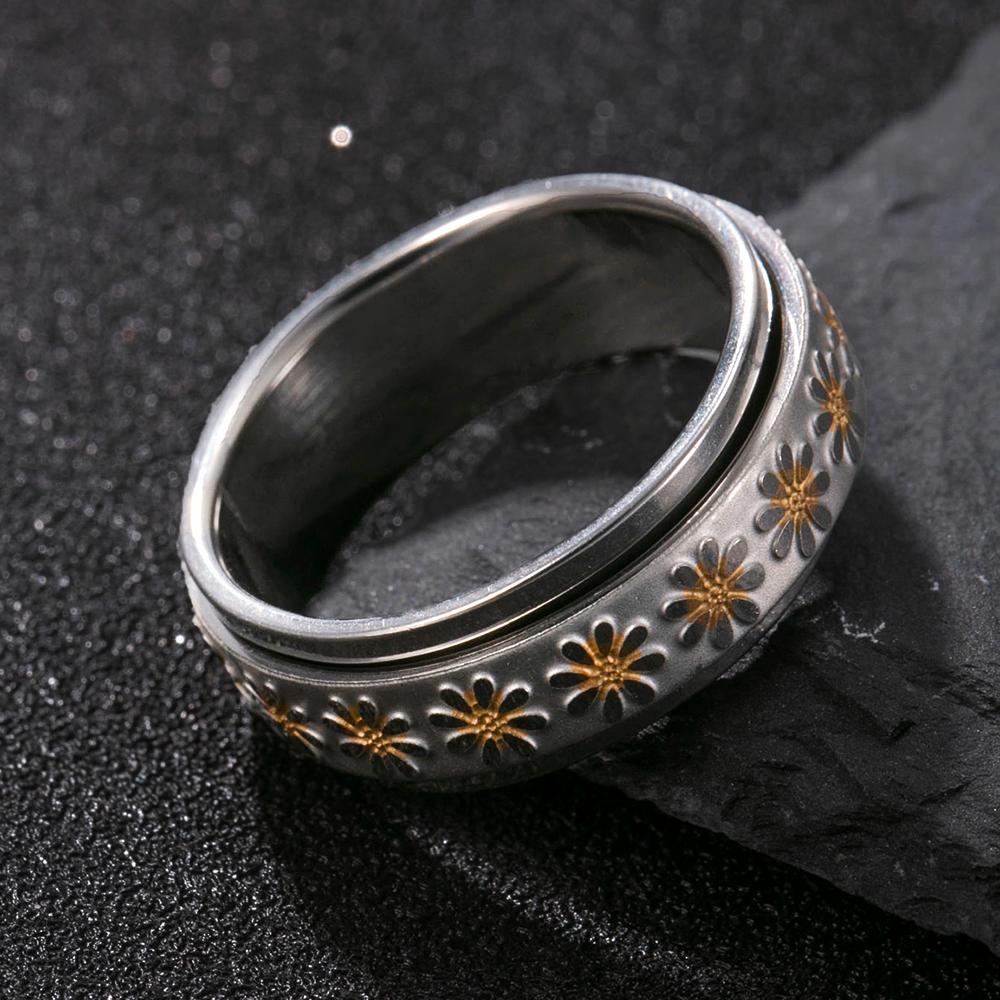 Anti Stress Anxiety Fidget for Women Spinner Daisy Flower Sunflower Sun Star Stainless Steel Ring Trendy Jewelry Anillo