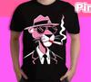 Pink Panther Is Smoking Black Cotton T Shirt Full Size S-5XL