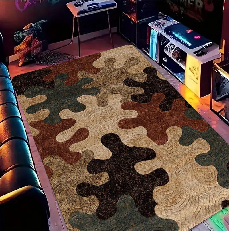 

Vintage Brown-Black Geometric Texture Patchwork Area Rug Industrial Retro Style Non-Slip Floor Mat for Living Rooms Game Spaces 40x60cm