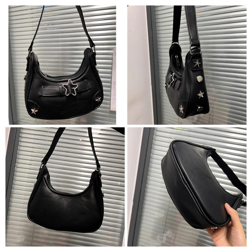 Sacs à main étoiles vintage pour femmes Fashi Hobos Sac d'épaule sous le bras Pochette pour dames Cuir PU Sacs d'aisselle féminins Sac cool Y2k
