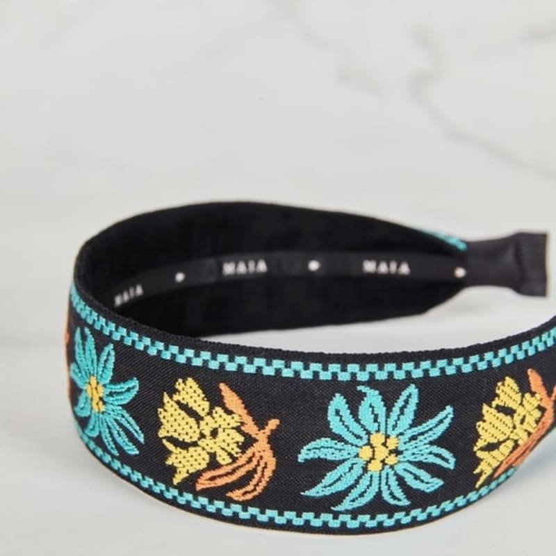 MAIA Flower Jacquard Hairband - Plain Blue