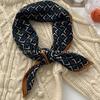 70x70cm Lightweight Square Scarf Women Vintage Black Floral Print Silk-Feel Neck Wrap UV Protection Stylish Accessory