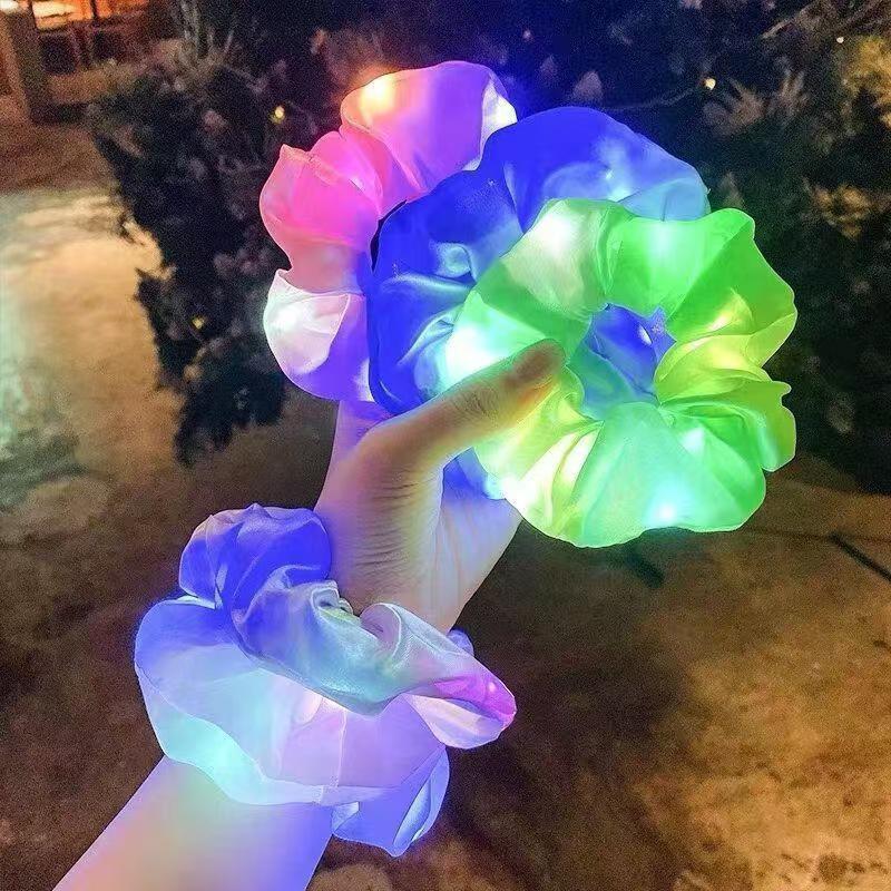 LED Luminous Hair Tie: Three-Speed Shining Color Large Intestine Hair Band for Nightclubs - European & American Style Hair Accessory.