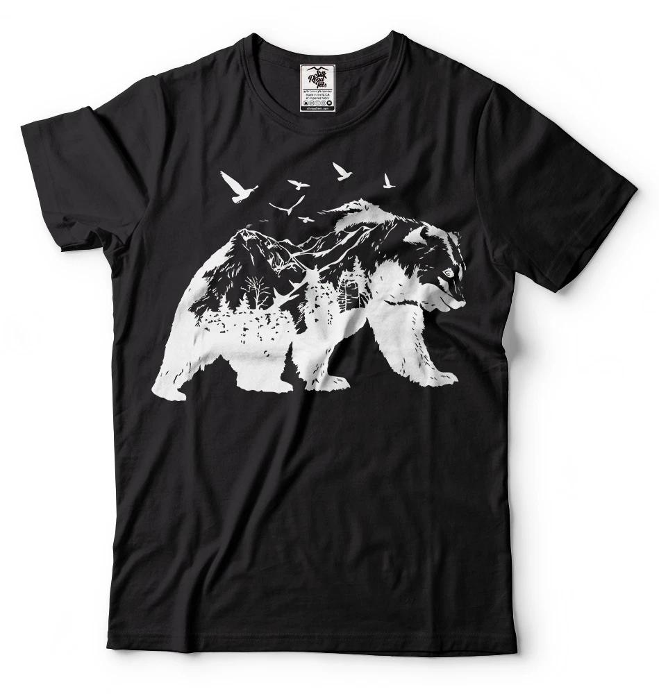 Nature Camping Bear Mountain T-shirt Vacation Camping Forest Tee Shirt S