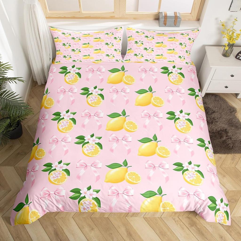 Set Biancheria da Letto Limone e Arancia per Bambini Ragazzi Ragazze Copripiumino Pompelmo Singolo Matrimoniale Estate Fresco Frutta Copripiumino Set
