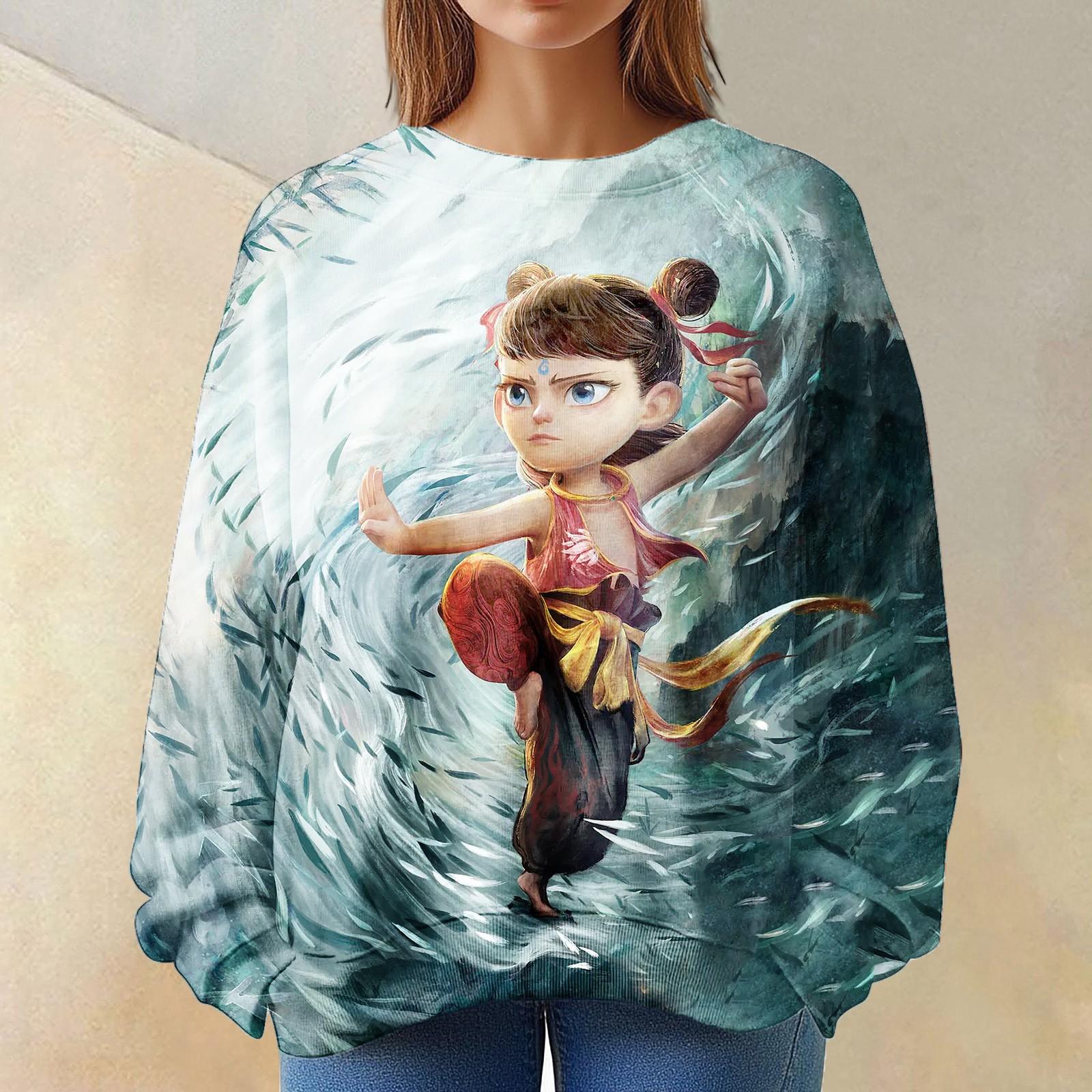 

Женская толстовка с длинными рукавами и супер-принтом на весну XL зелёный