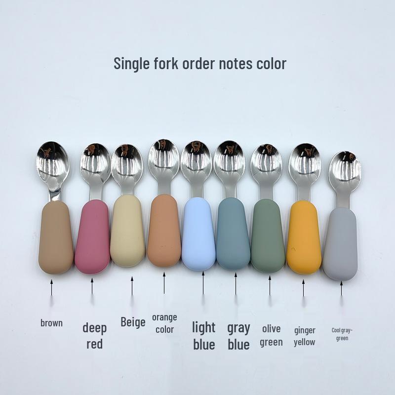 

Детский набор ложка и вилка из нержавеющей стали с силиконовой ручкой - Посуда для обучения и кормления малышей