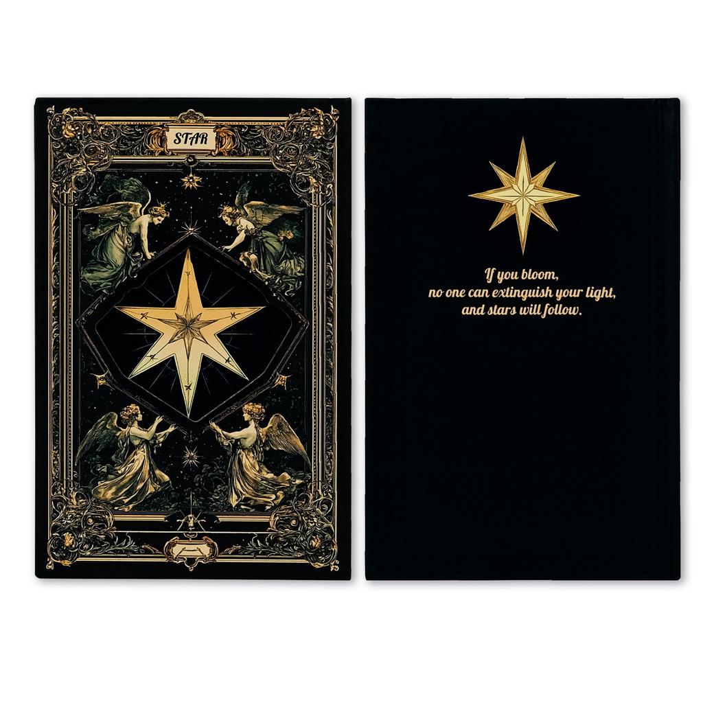 Retro Tarot Thema Hochwertiges Notizbuch Personalisiertes Schwarzgoldenes Hartledercover Tragbares Notizbuch