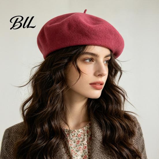 Solid Color Wool Hat Women French Beret Hat, Blend Artist Retro Literary Street Photography Cap Painter Cap, Cozy for Autumn Winter Vintage Style