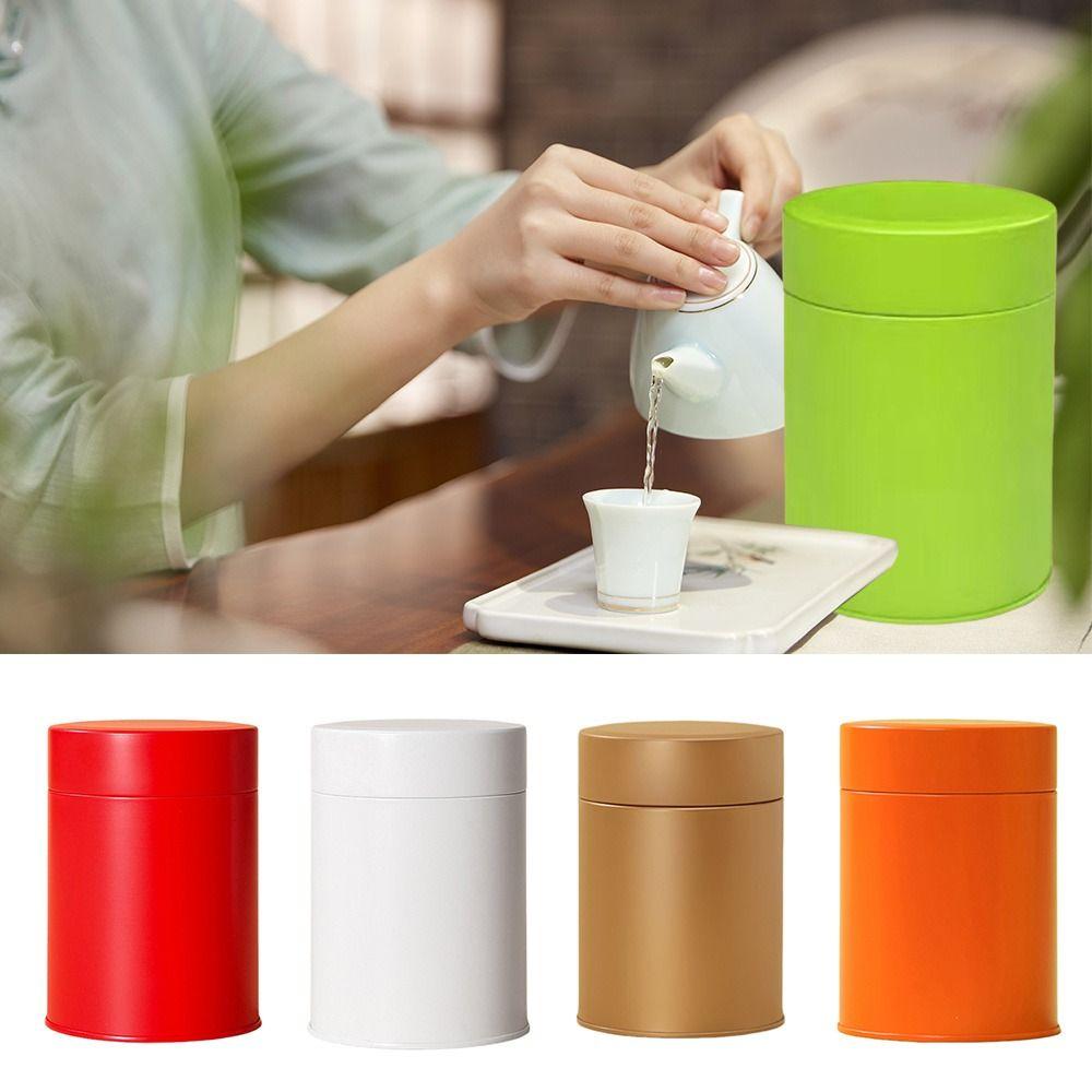 Portable Tinplate Tea Tin Large Capacity Moisture-proof Tea Jar Round Sealed Tea Can for Home&Travel