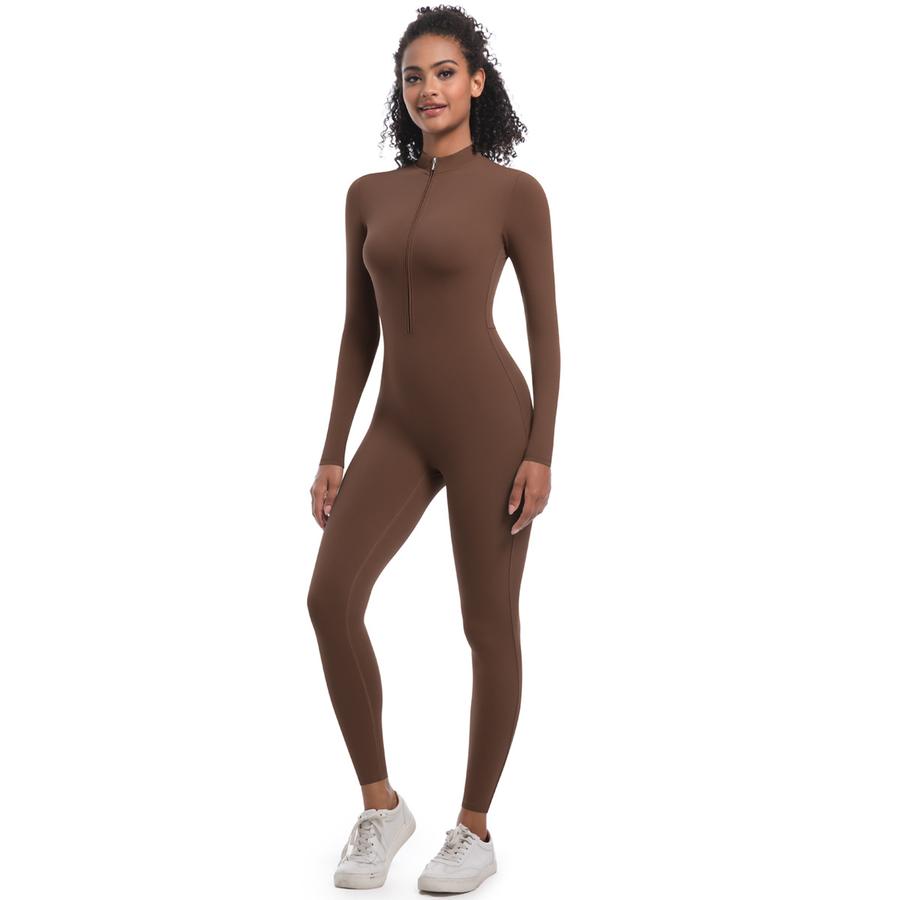 Nový styl Halter Zip Slim Fit Jednobarevný Vysoce elastický Dlouhý rukáv Jógový oblek Atletický Běžecký Tréninkový Body