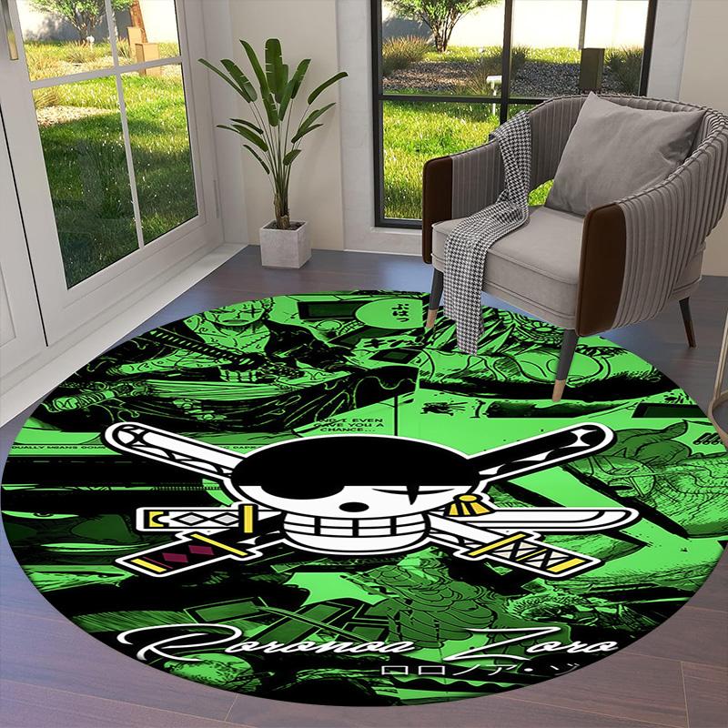 One Piece Straw Hat Pirates Round Area Rug Carpet Rug For Living Room Bedroom Sofa Playroom Decor Nonslip Floor Mat