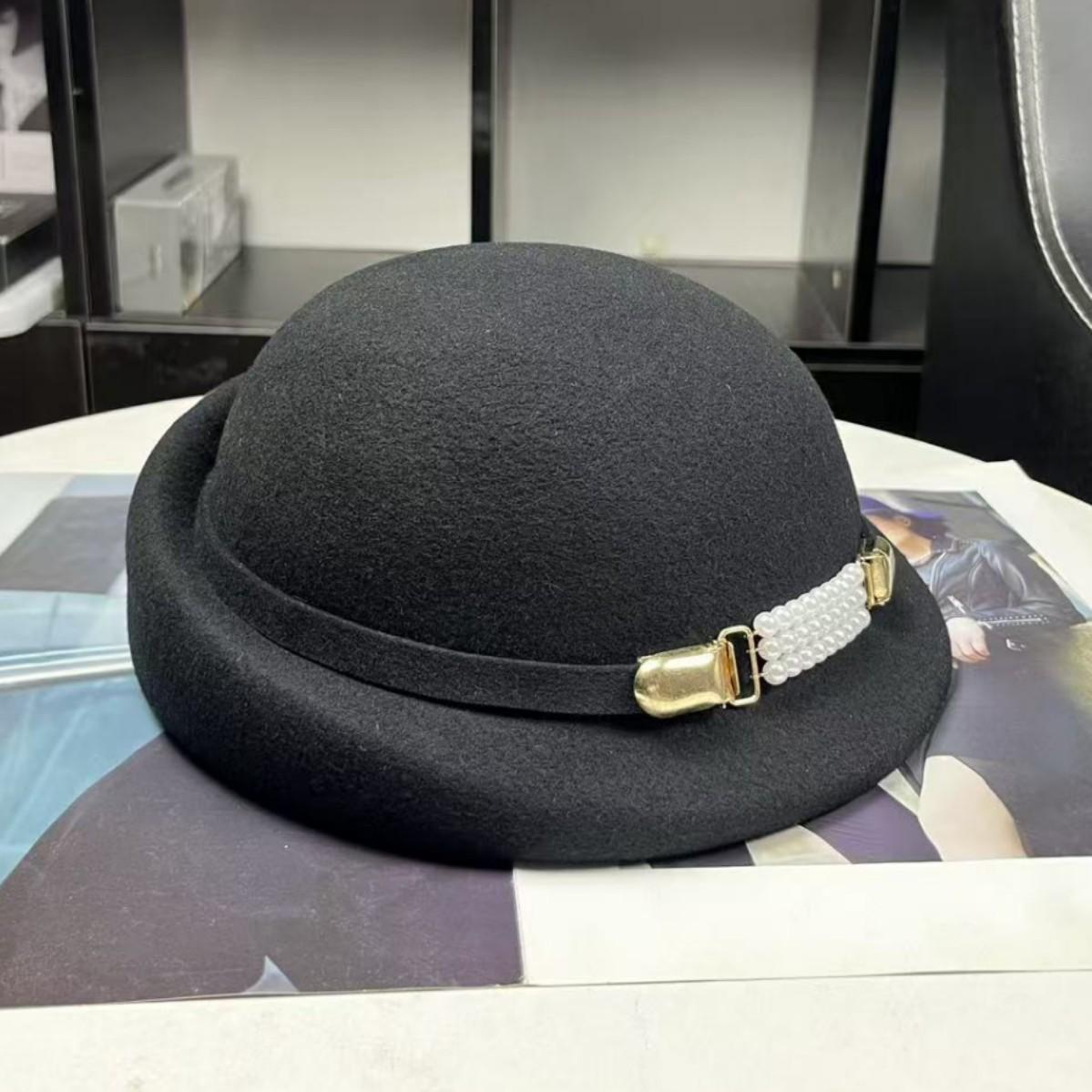 

High sense elegant autumn and winter Japanese wool woolen beret children socialite foreign style top hat basin hat stewardess hat чёрный