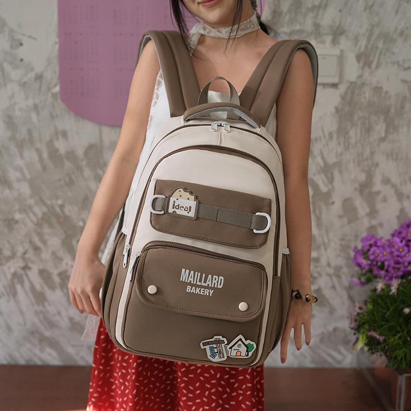 School bag Korean version of high-value tooling school bag, light waterproof, load-reducing ridge backpack, large-capacity fashionable
