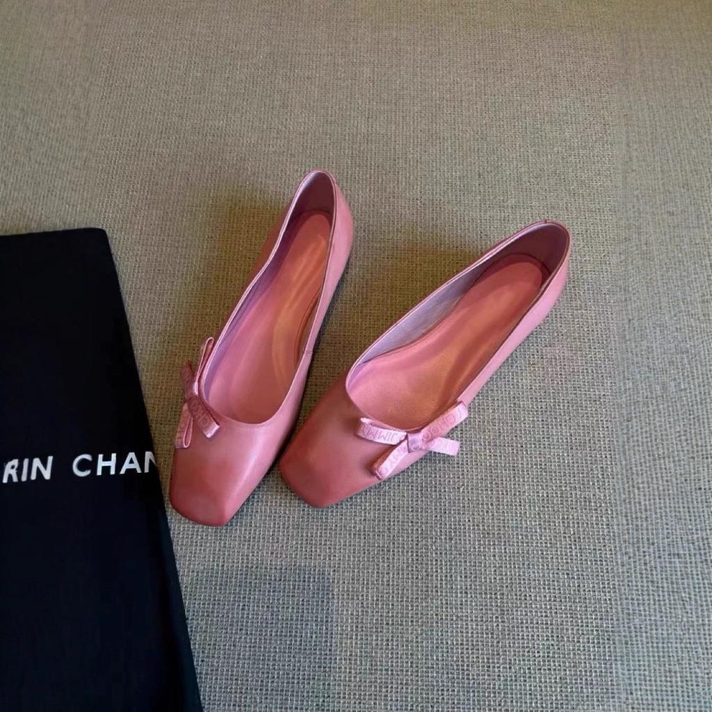 Sheepskin version~ Fashion and cute bow Mary Jane shoes women's small square head flat single shoes one pedal sweet sister single shoes