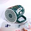 Crystal Ball Christmas Mugs Ceramic Santa Claus Figurines with Lid and Spoon Cute Coffee Mug for Home Office High, X'mas Gift