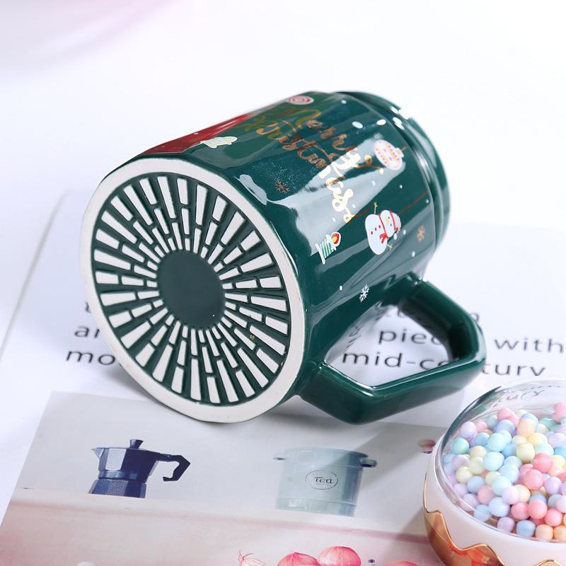 Crystal Ball Christmas Mugs Ceramic Santa Claus Figurines with Lid and Spoon Cute Coffee Mug for Home Office High, X'mas Gift