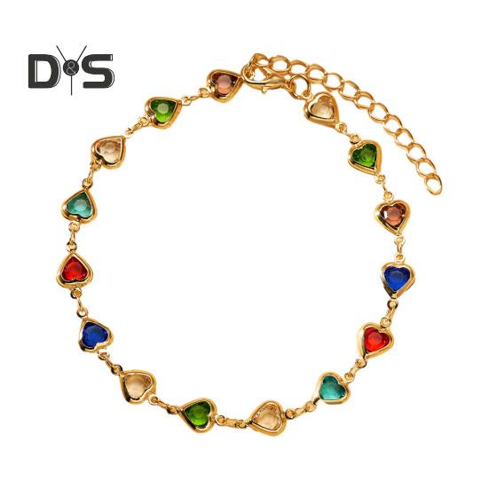 

Браслет из кубического циркония в форме сердца с бусинами для женщин, браслет-цепочка в форме сердца, свадебный аксессуар для вечеринки золотистый