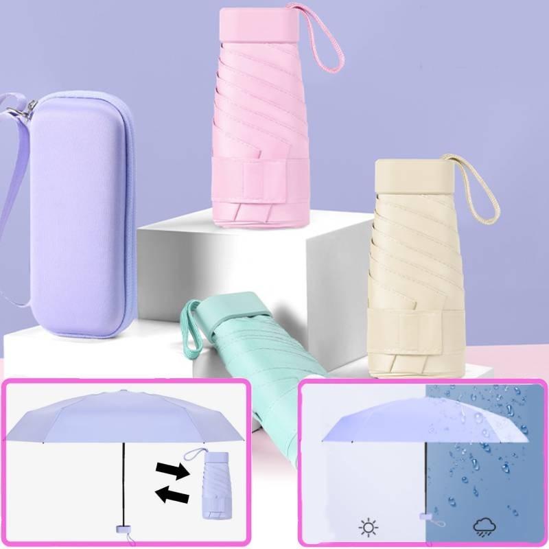 Trendy Alloy Frame Five-fold Sun Umbrella With Black Coating For Sun And Rain