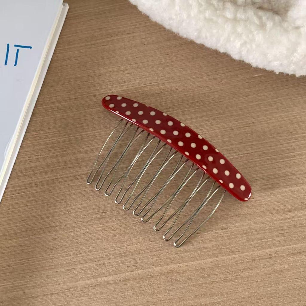 Polka Dot Oval Insert Comb for Hair Taming and Styling, Cellulose Acetate Hairpin for Women