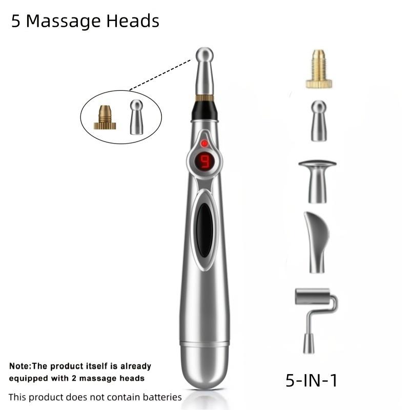 

1шт многофункциональная массажная ручка - 9-режимный меридианный массажер с питанием от батареек со сменными головками для шеи, спины, талии портативное интеллектуальное массажное устройство 5 massage heads