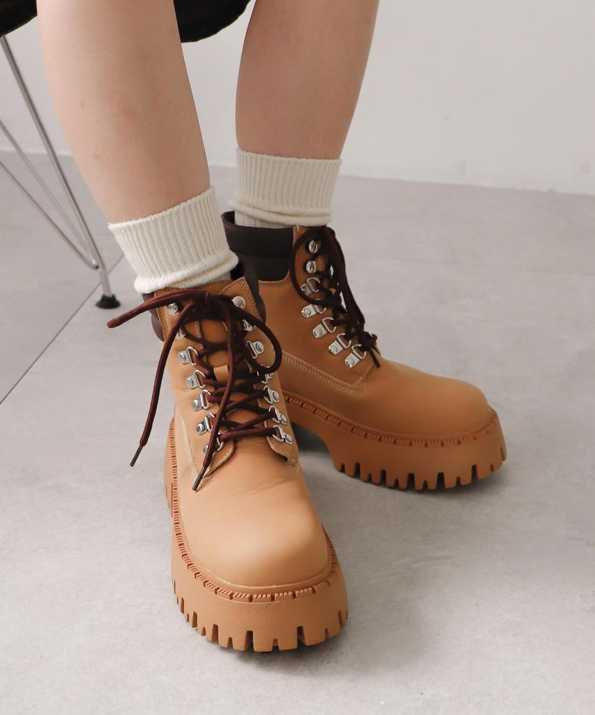 WEGO Platform Trekking Platform Korean Size Camel Women's Boots, Boots, Shoes, Style, Girly, Casual, Gift, Spring, Autumn, Winter, L,