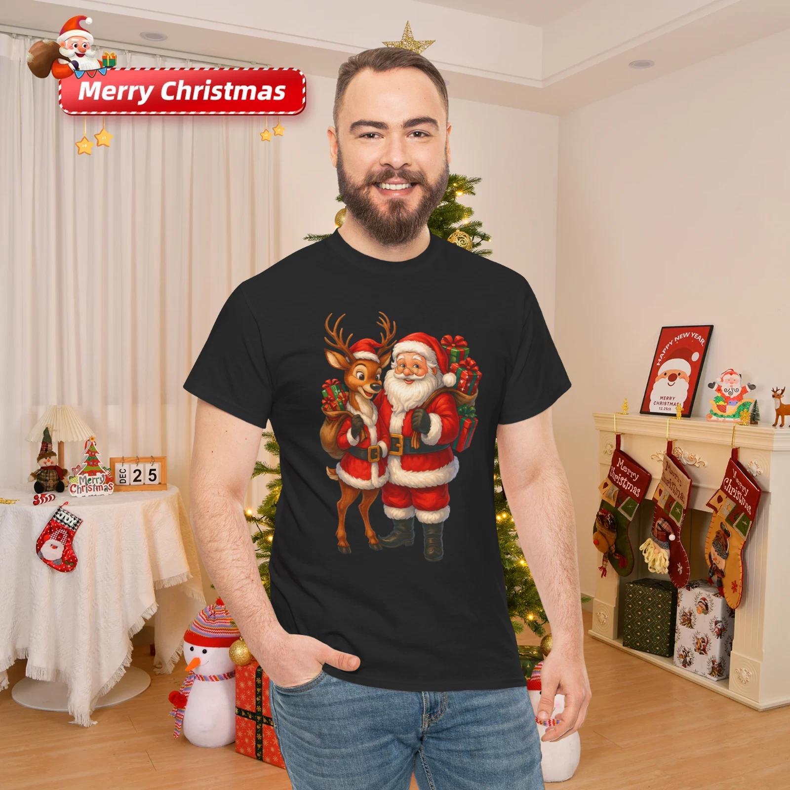 North Pole Santa & Reindeer Gift Delivery Cute Christmas Holiday T- Shirt L