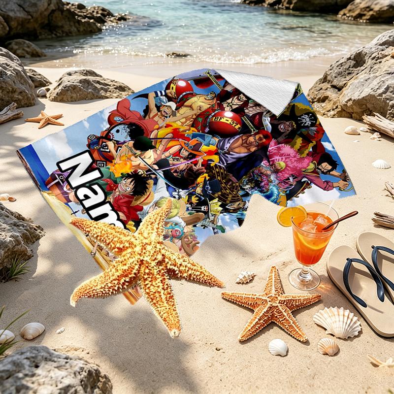 Custom Name Personalized One Piece Print Beach Towel, for Trip Camping Beach Party Home Decor, Birthday Gift for Family & Friends