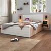 Double Bed 160x200cm with 2 Drawers Bedside Cabinets Reading Light Headboard Storage USB Charging Function Strong Wood Slat Support Bedroom Furniture