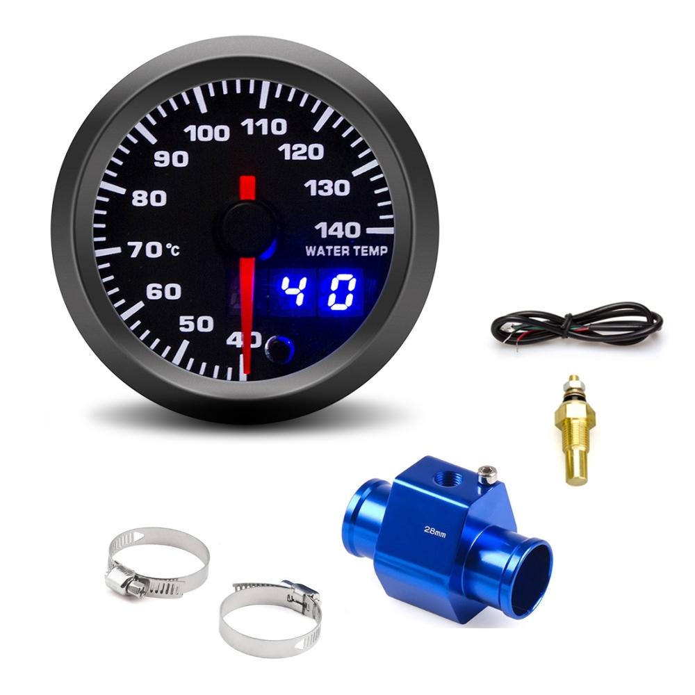 52mm Car Water Temperature Gauge 40~140 ℃ 7 Colors Backlight With Water Temp Sensor Water Temp Joint Pipe Sensor Adapter 1/8 NPT
